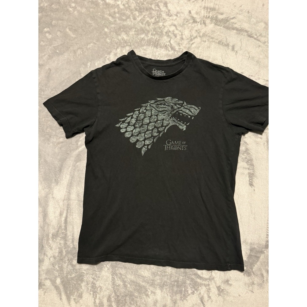 Game Of Thrones T Shirt Mens L Black Stark Dire Wolf HBO Graphic Tee